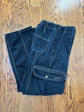 BDG Black Denim Cargo Pants with White Contrast Stitching